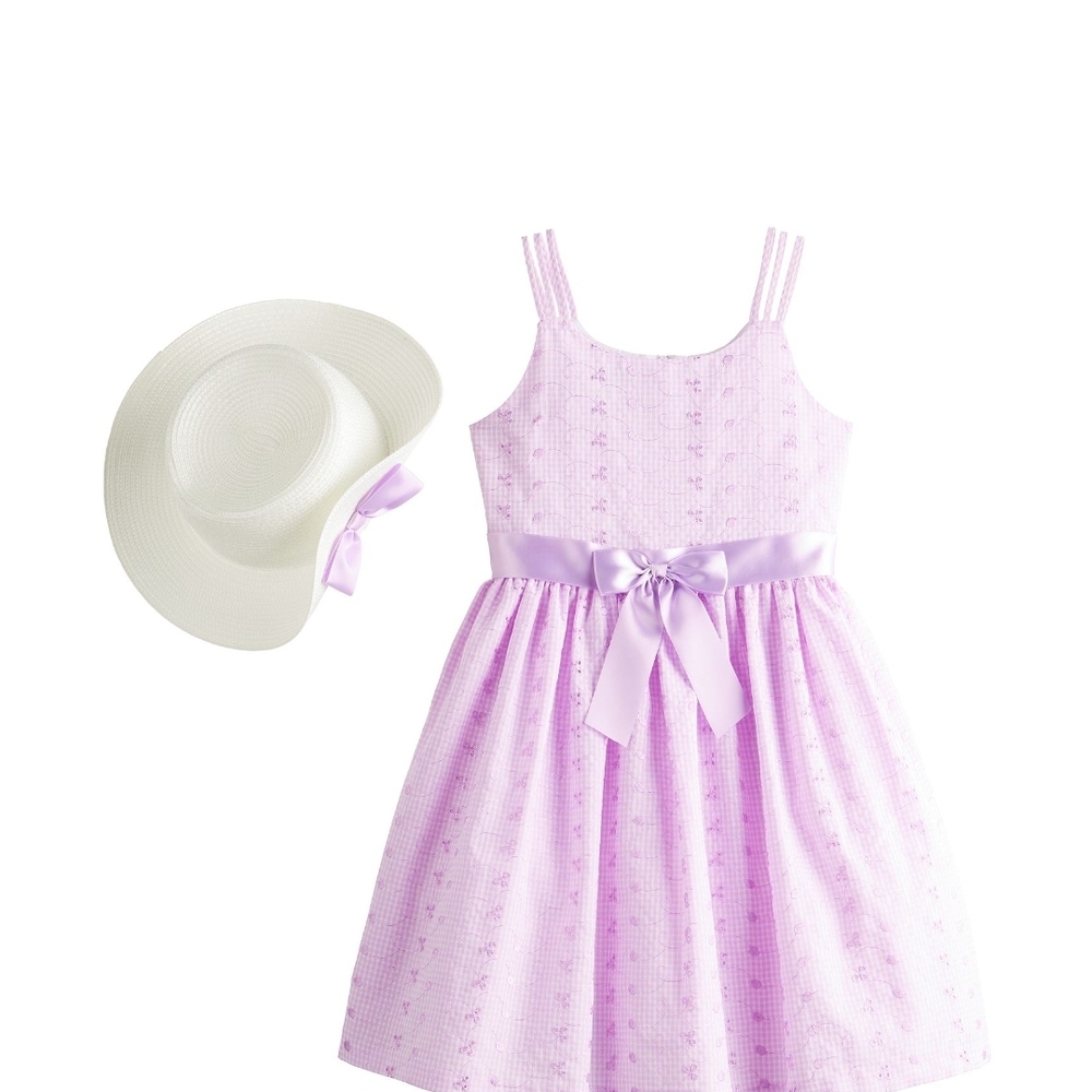 Lavender Dress with White Hat Bonnie Jean Dress SZ 14